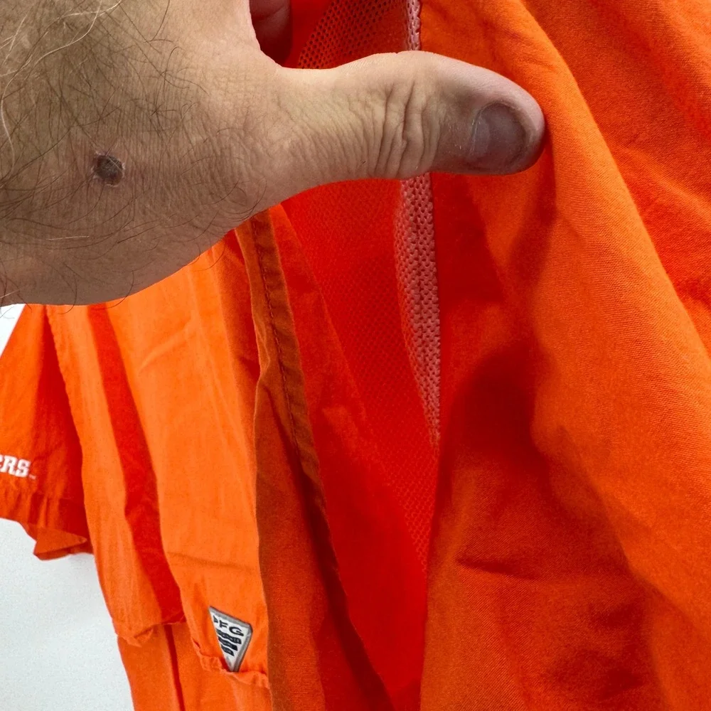 Columbia‎ Clemson Tigers PFG Fishing Shirt Mens XXL Orange Short Sleeve Utility